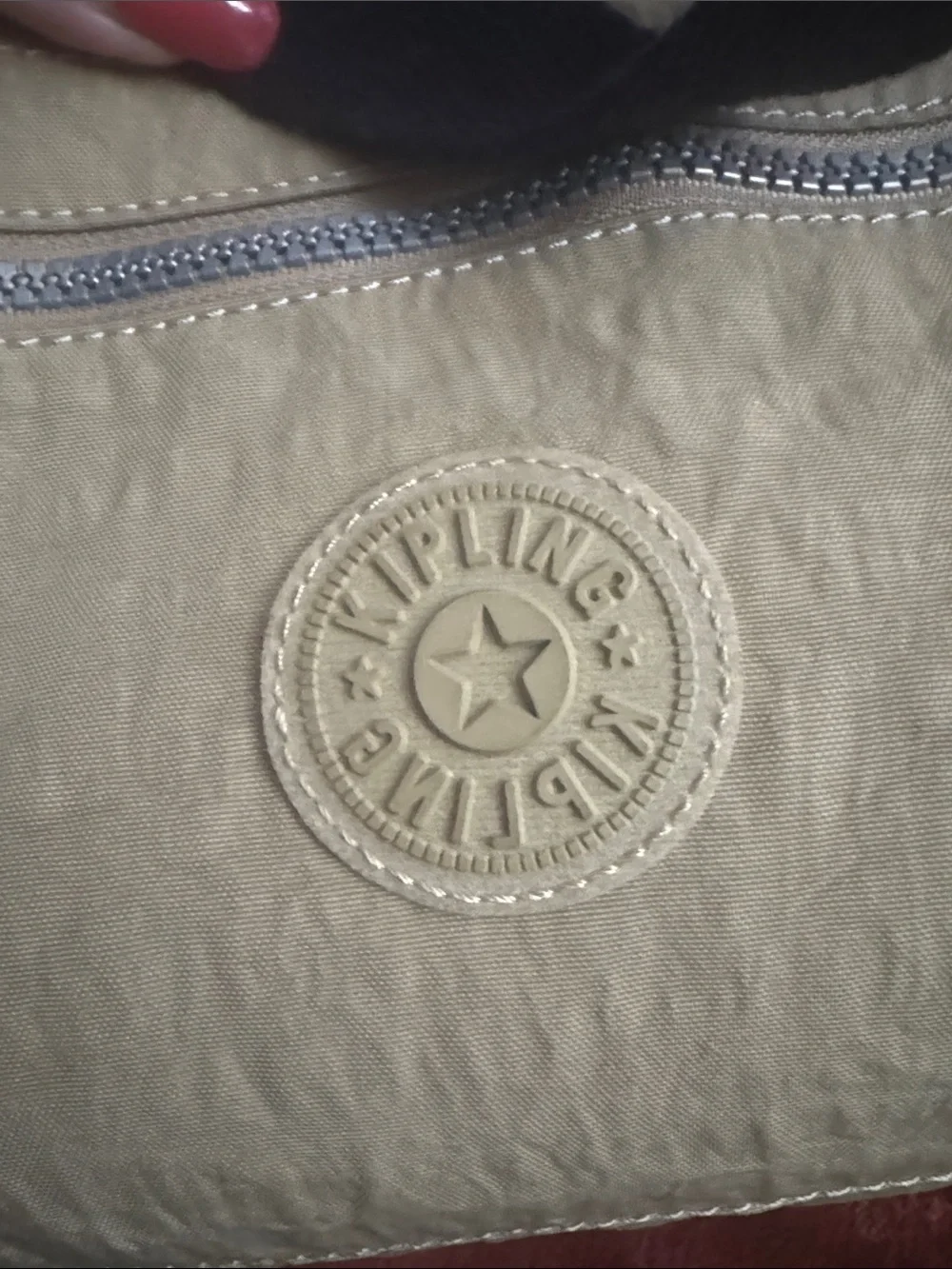 Kipling Khaki Canvas Duffel with Webbed Straps
